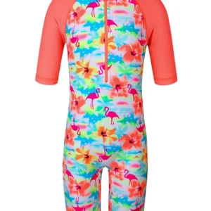 BAOHULU Short Sleeve Girls Swimsuit One Piece Print Baby Kids Swimsuit Rash Guard Orange Toddler Swimwear Bathing Suit Beachwear 1