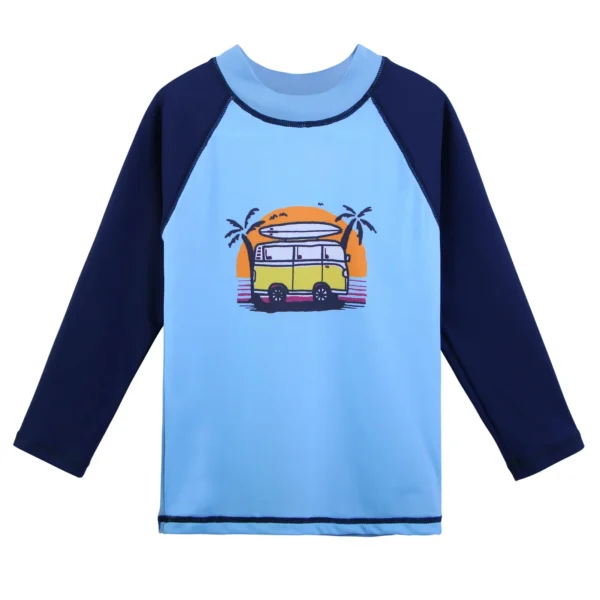 BAOHULU Kids Long Sleeve Swimsuit Children Blue Car Print Swimwear Two Pieces Sport Style Bathing Suit UPF 50+ Beachwear 2
