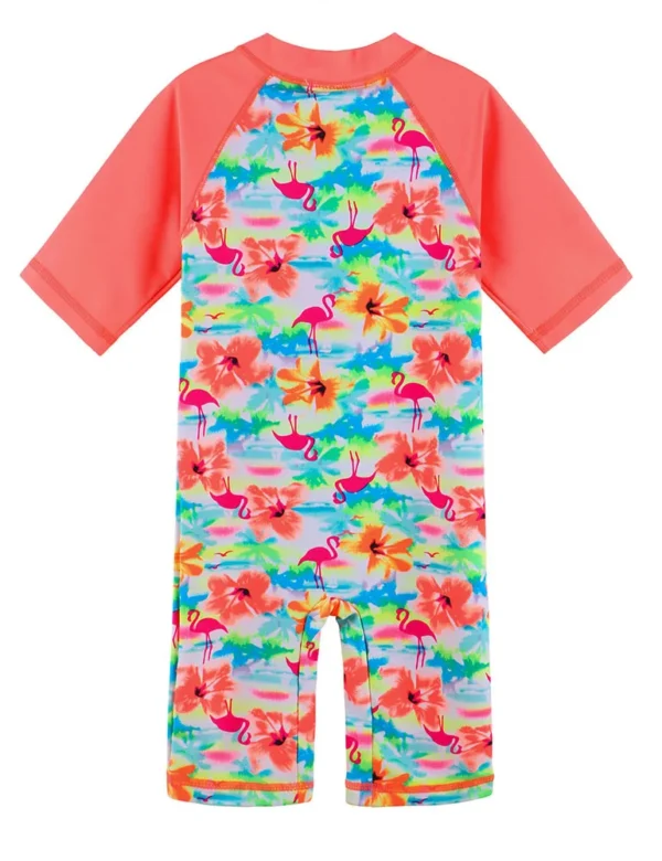 BAOHULU Short Sleeve Girls Swimsuit One Piece Print Baby Kids Swimsuit Rash Guard Orange Toddler Swimwear Bathing Suit Beachwear 4