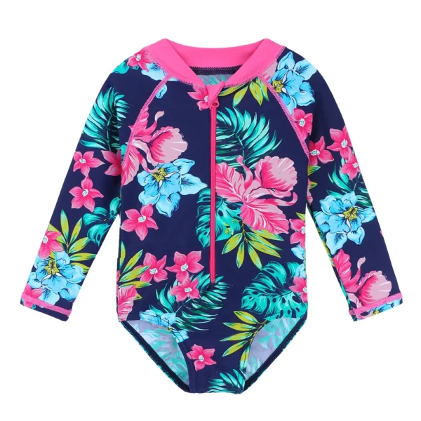 BAOHULU Navy Floral Baby Swimwear Long Sleeve UPF50+ Girls' Swimsuit One Piece Children Swimwear Toddler Bathing Suit Beachwear 1