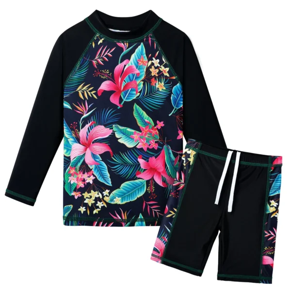 BAOHULU 3-12Y Kids Swimsuit Two Pieces Sets Swimwear Long Sleeve Rashguard UPF 50+ UV Sun Protective Swimming Suit 1