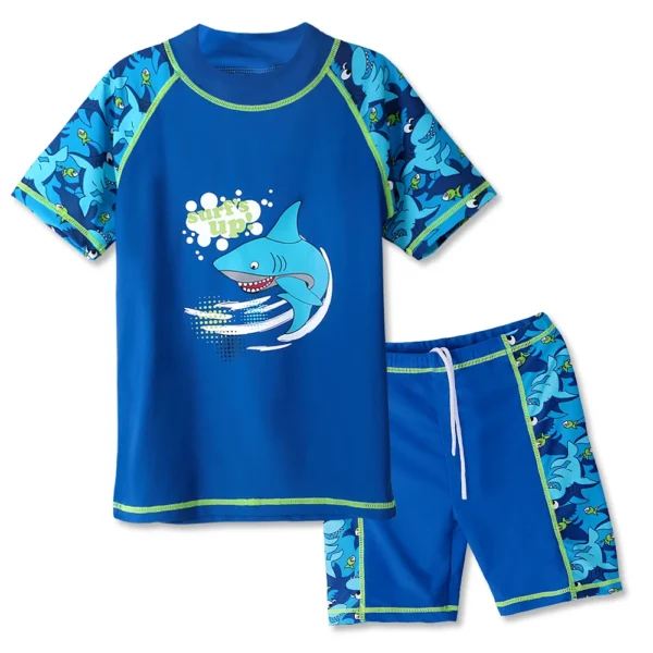 BAOHULU Navy Boys Swimwear Children Swimsuit Cartoon Shark Pattern UPF50+ Bathing Suits for Kids Lycra Summer Swimming Wear 2