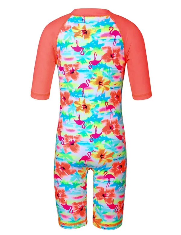 BAOHULU Short Sleeve Girls Swimsuit One Piece Print Baby Kids Swimsuit Rash Guard Orange Toddler Swimwear Bathing Suit Beachwear 2
