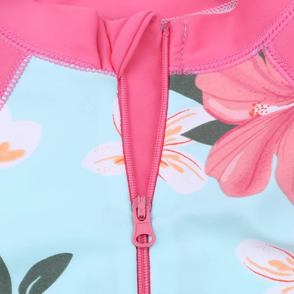 BAOHULU Cyan Floral Long Sleeve Girls Swimwear One Piece Children Swimming Suits UPF50+ Swimsuit Kids 4-11 Years Rash Guards 3