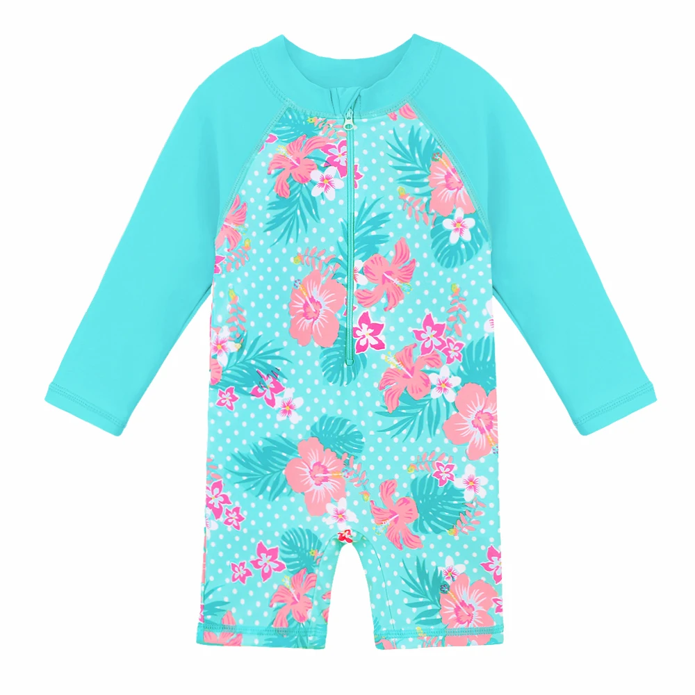 BAOHULU UPF50+ Long Sleeve Flower Baby Girl Swimwear One Piece Children Swimwear Toddler Infant Bathing Suit for Girls Boy Kids 1