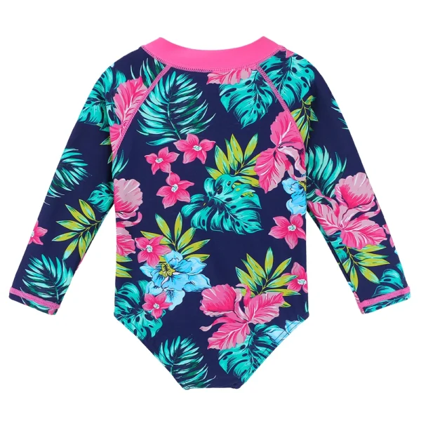 BAOHULU Navy Floral Baby Swimwear Long Sleeve UPF50+ Girls' Swimsuit One Piece Children Swimwear Toddler Bathing Suit Beachwear 2