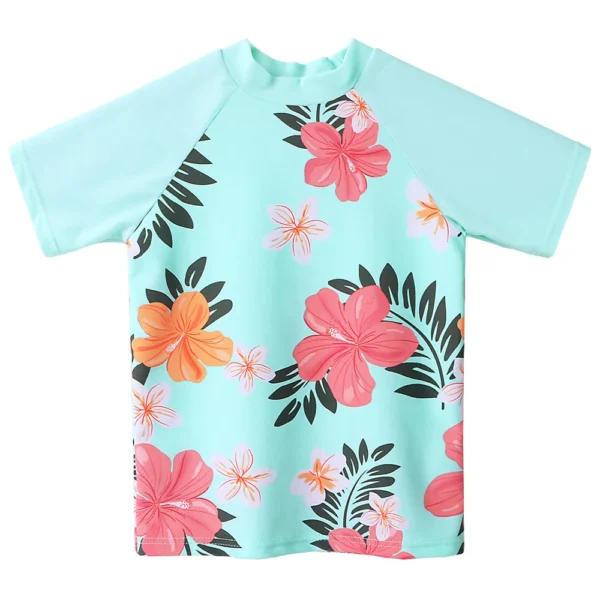 BAOHULU Short Sleeve Floral Girls Swimwear UPF50+ Children 2pcs Swimsuit Girls Kids Swimming Suits for 3-12 Years 2