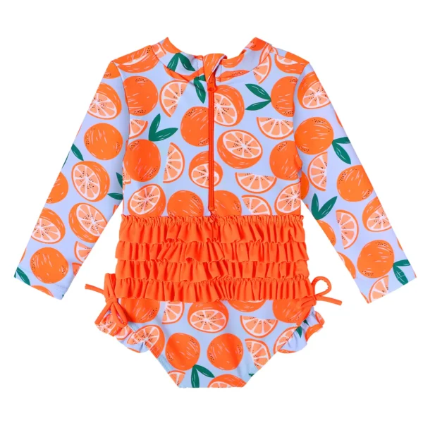 BAOHULU Girls Swimsuit Long Sleeve Zipper Rash Guard One Piece UPF 50+ UV Sun Protection Swimwear Orange Bathing Suit 2
